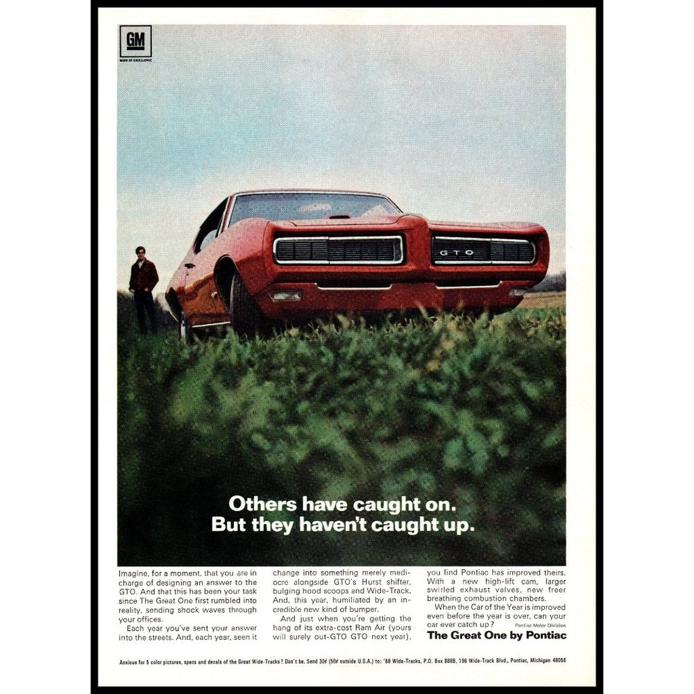 1968 Pontiac GTO The Great One Vintage Print Ad Classic Muscle Car Wall Art
